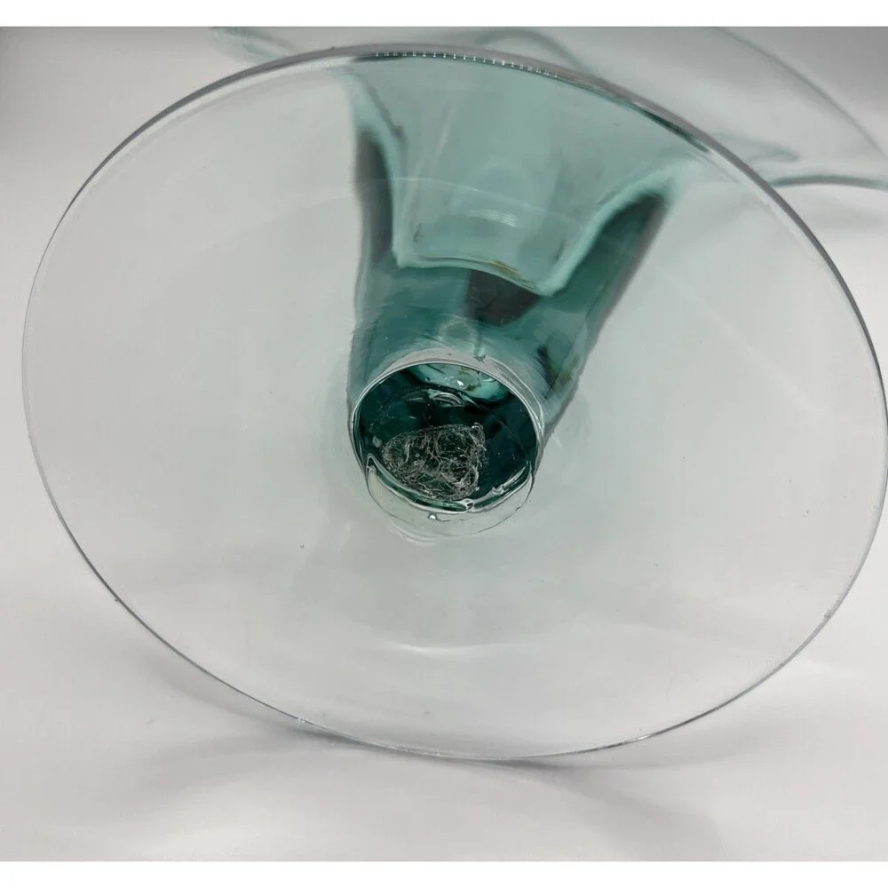 Blenko Glass Fan Vase Green with Clear Base Vintage 11.5 x 10 very unique